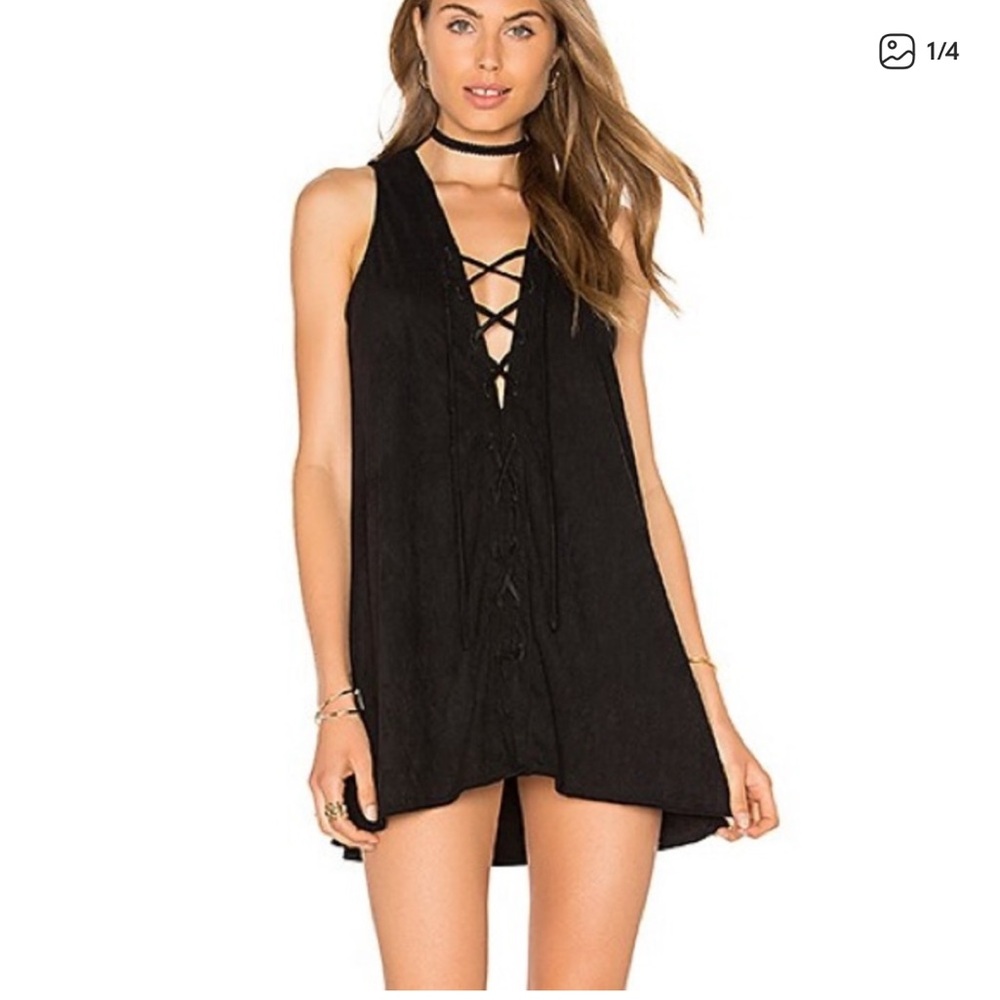 REVOLVE Black Lace-Up Mini Shift Dress